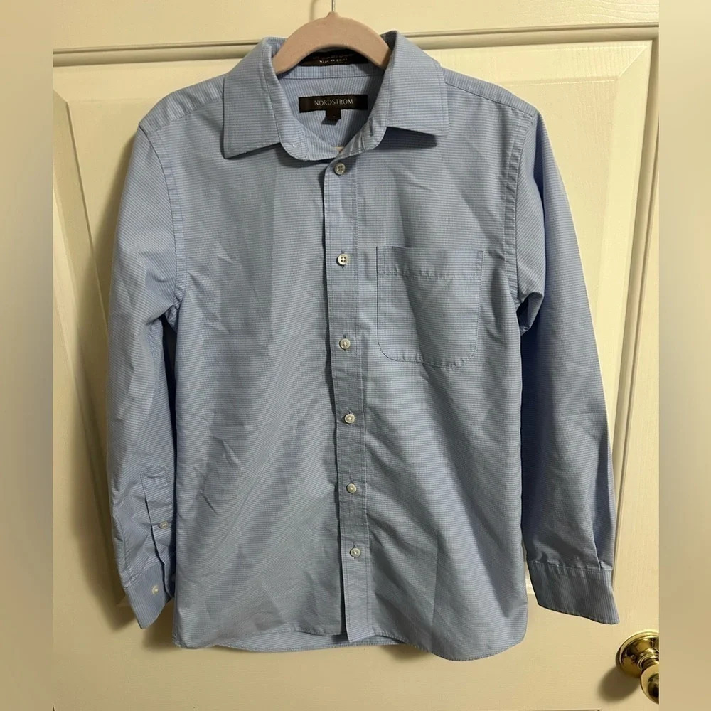 NORDSTROM‎ Boy's Blue Button Down Collared Cotton Dress Shirt 10